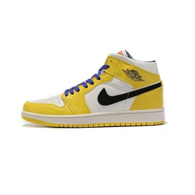 Nike Air Jordan 1 Blancas y Amarillas (cordones morados)