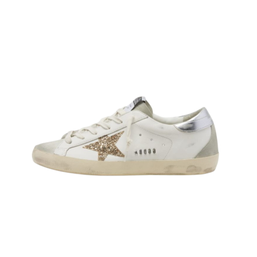 Golden Goose Super-Star blanca con estrella dorada y efecto vintage