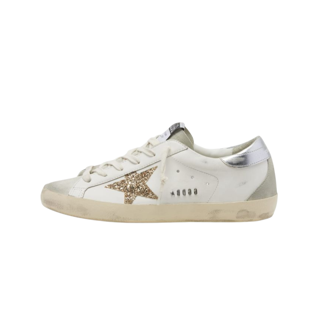 Golden Goose Super-Star blanca con estrella dorada y efecto vintage