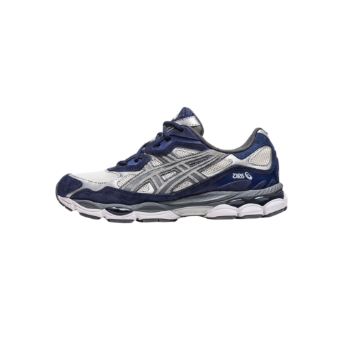 Zapatillas Asics GEL-NYC en crema, gris y azul navy, estilo retro running con amortiguación GEL