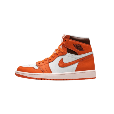 Air Jordan 1 High Starfish vista lateral en color naranja, blanco y marrón.