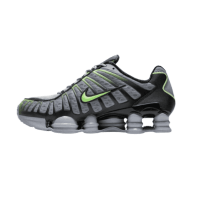 Nike Shox TL Wolf Grey con detalles verdes y columnas Shox